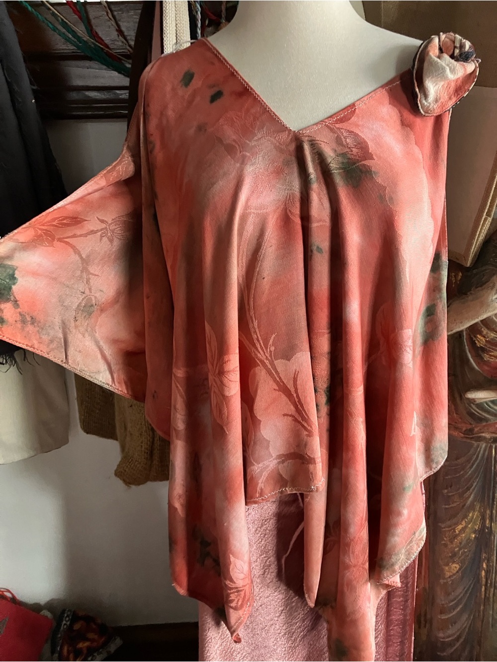 Hand Crafted Coral Pink Floral Tunic Top